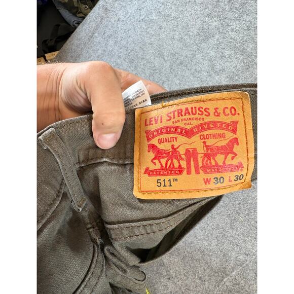 VTG Levis 511 Red Tab Jeans Mens 30x30 Olive Slim Straight Streetwear Retro Y2K - Picture 3 of 7